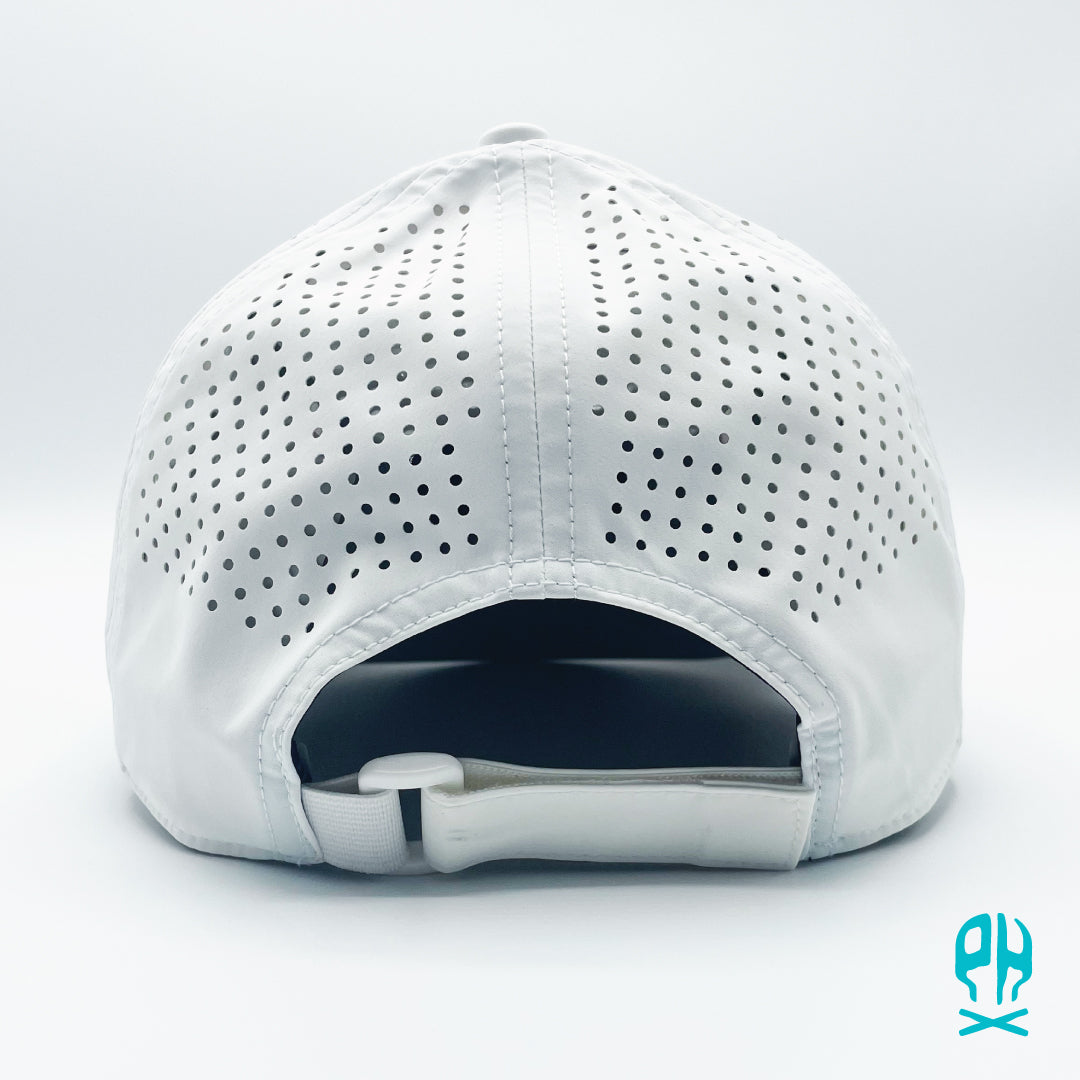 State of Baseball white, teal and red White Curved Performance hat