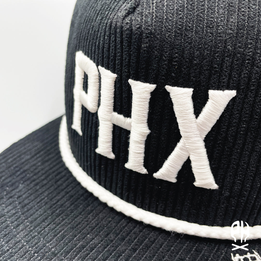 PHX Skull City black corduroy hat