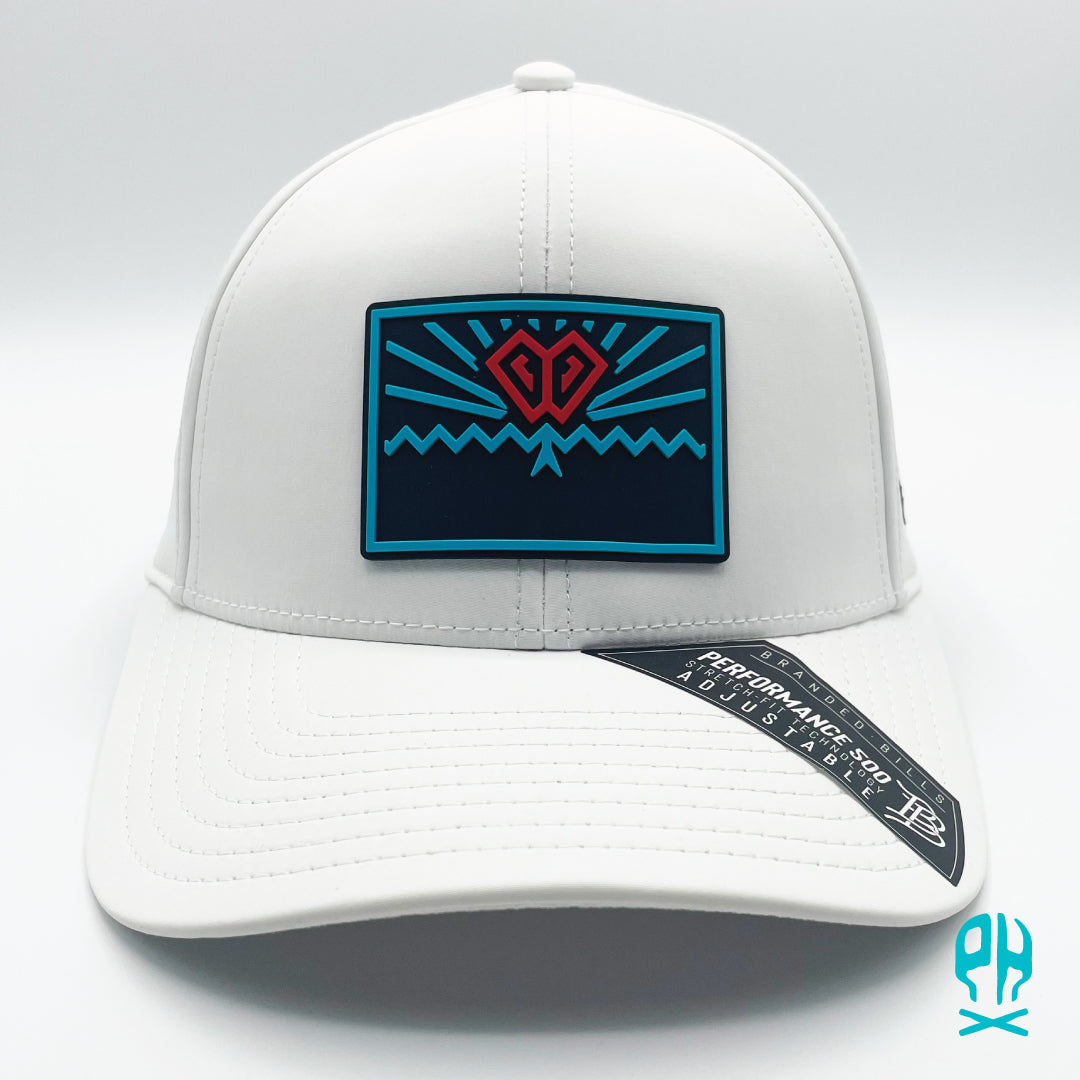 State of Baseball teal and red White Curved Performance hat