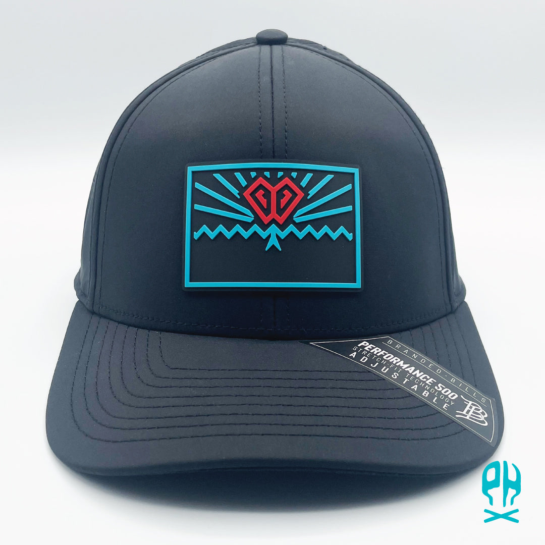 State of Baseball teal and red Black Curved Performance hat