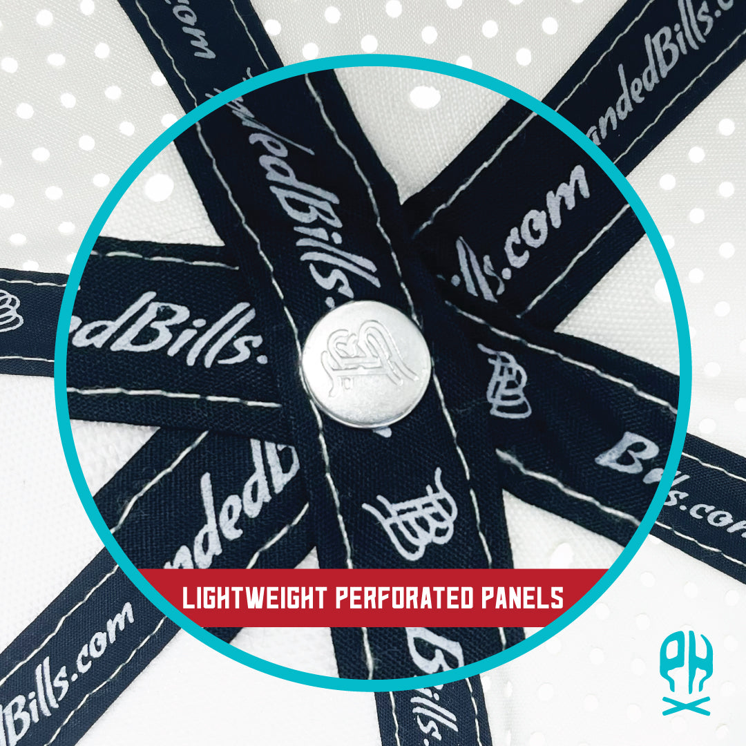 State of Baseball white, teal and red White Curved Performance hat