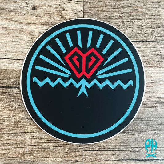 State of Baseball teal and red round sticker