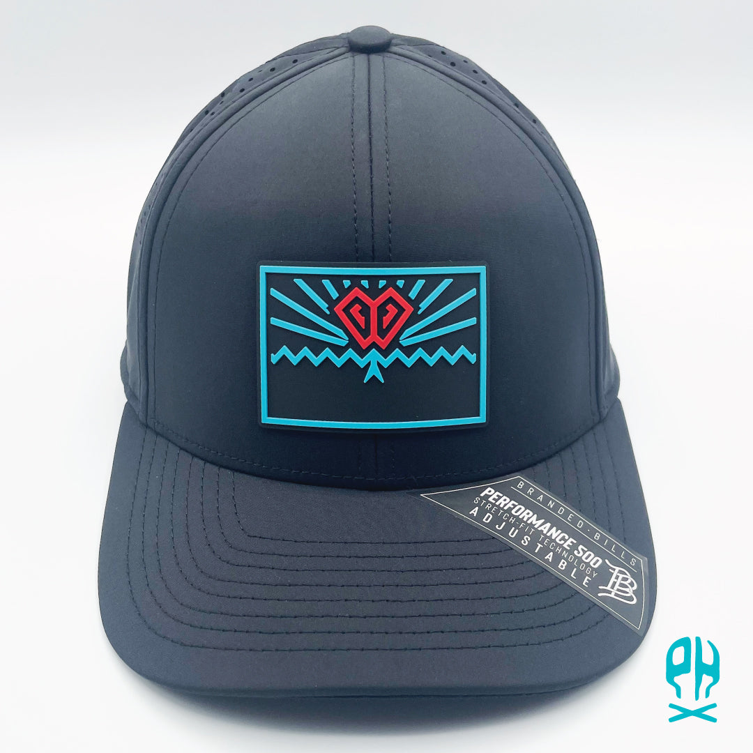 State of Baseball teal and red Black Curved Performance hat