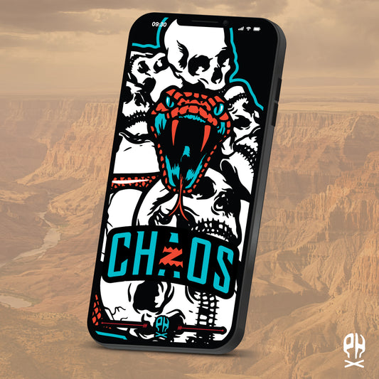 Chaos Thrives teal and red Phone Wallpaper