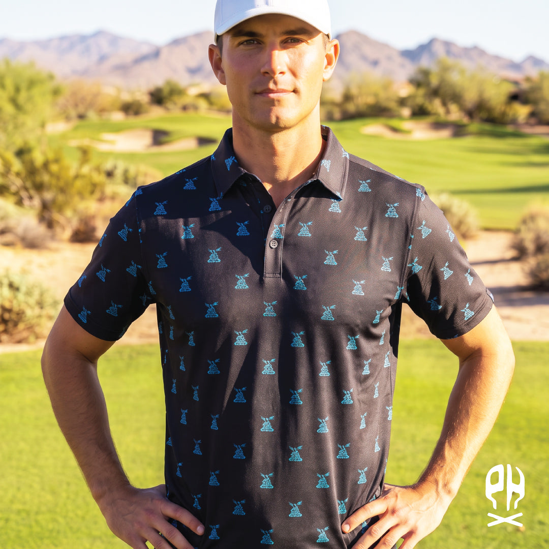 Kachina Snake black and turquoise polo shirt
