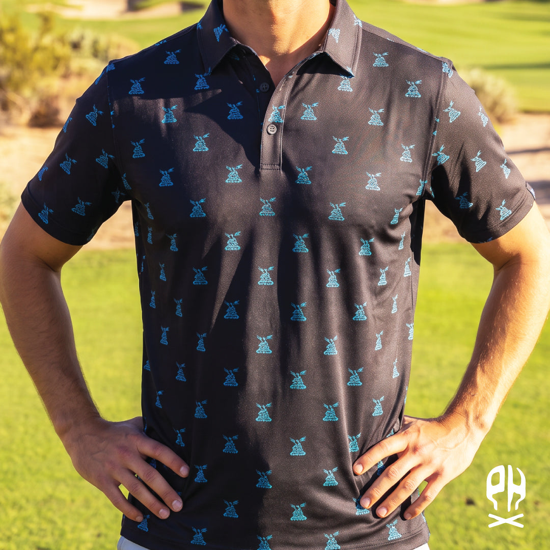 Kachina Snake black and turquoise polo shirt