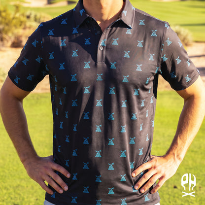 Kachina Snake black and turquoise polo shirt