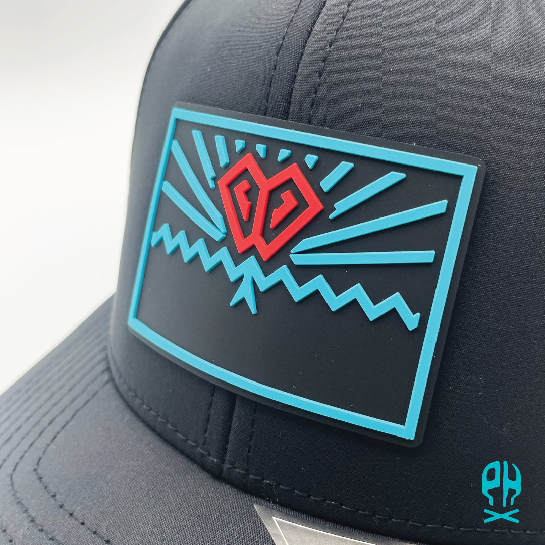 State of Baseball teal and red Black Curved Performance hat