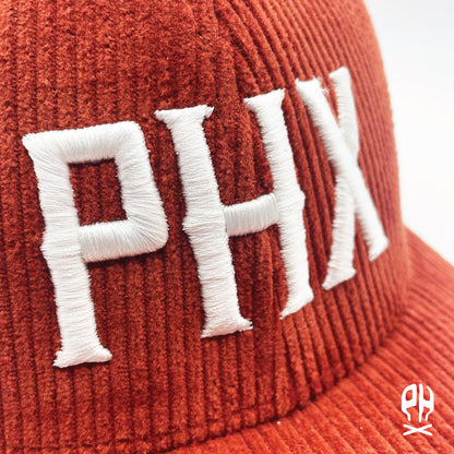 PHX Skull City rust corduroy trucker hat