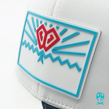 State of Baseball white, teal and red White Elite Curved hat