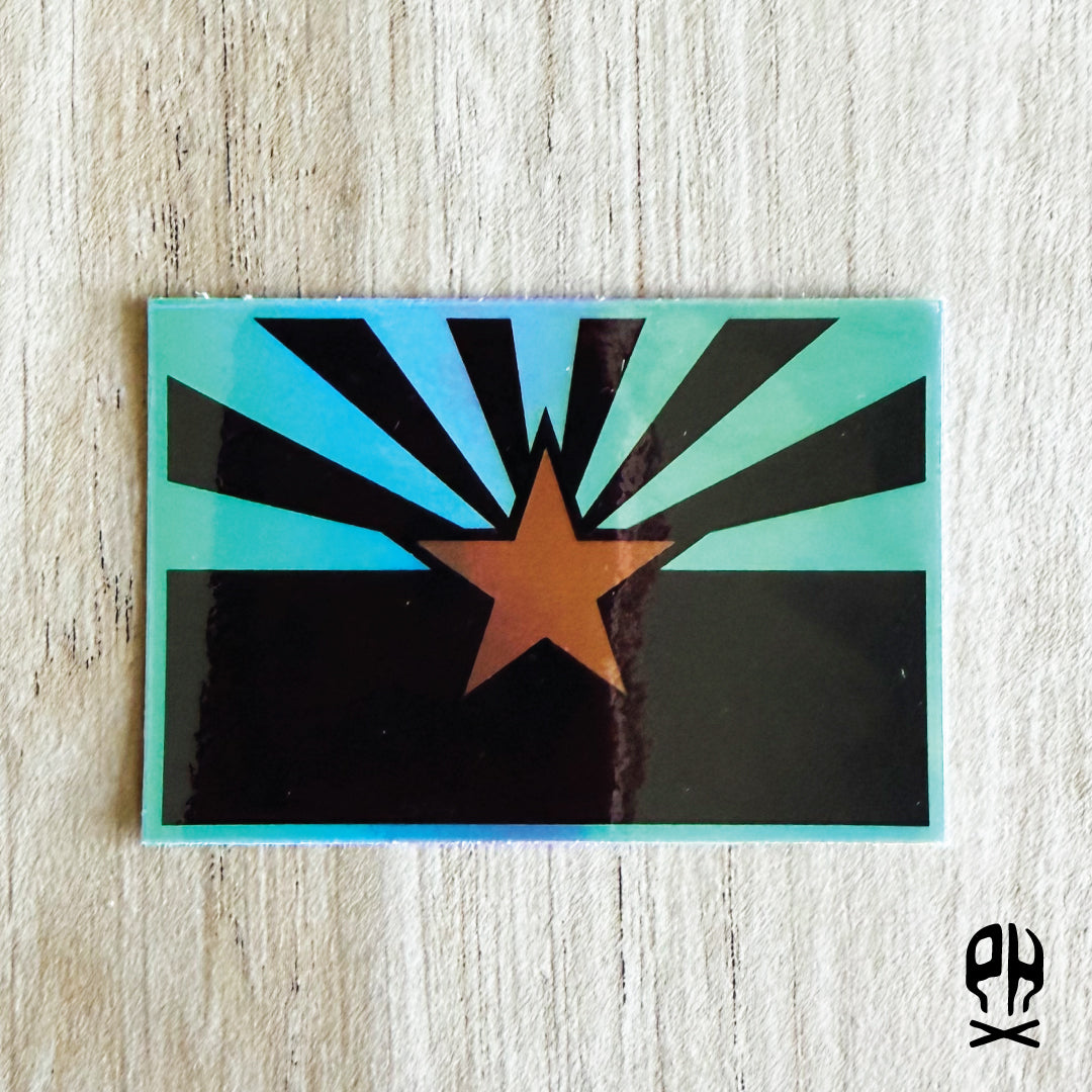 Nocturnal Turquoise Arizona Flag holographic sticker