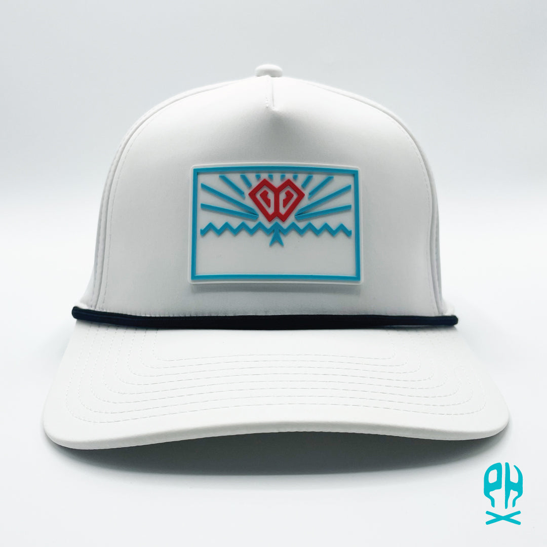 State of Baseball white, teal and red 5 Panel White Rope Performance hat