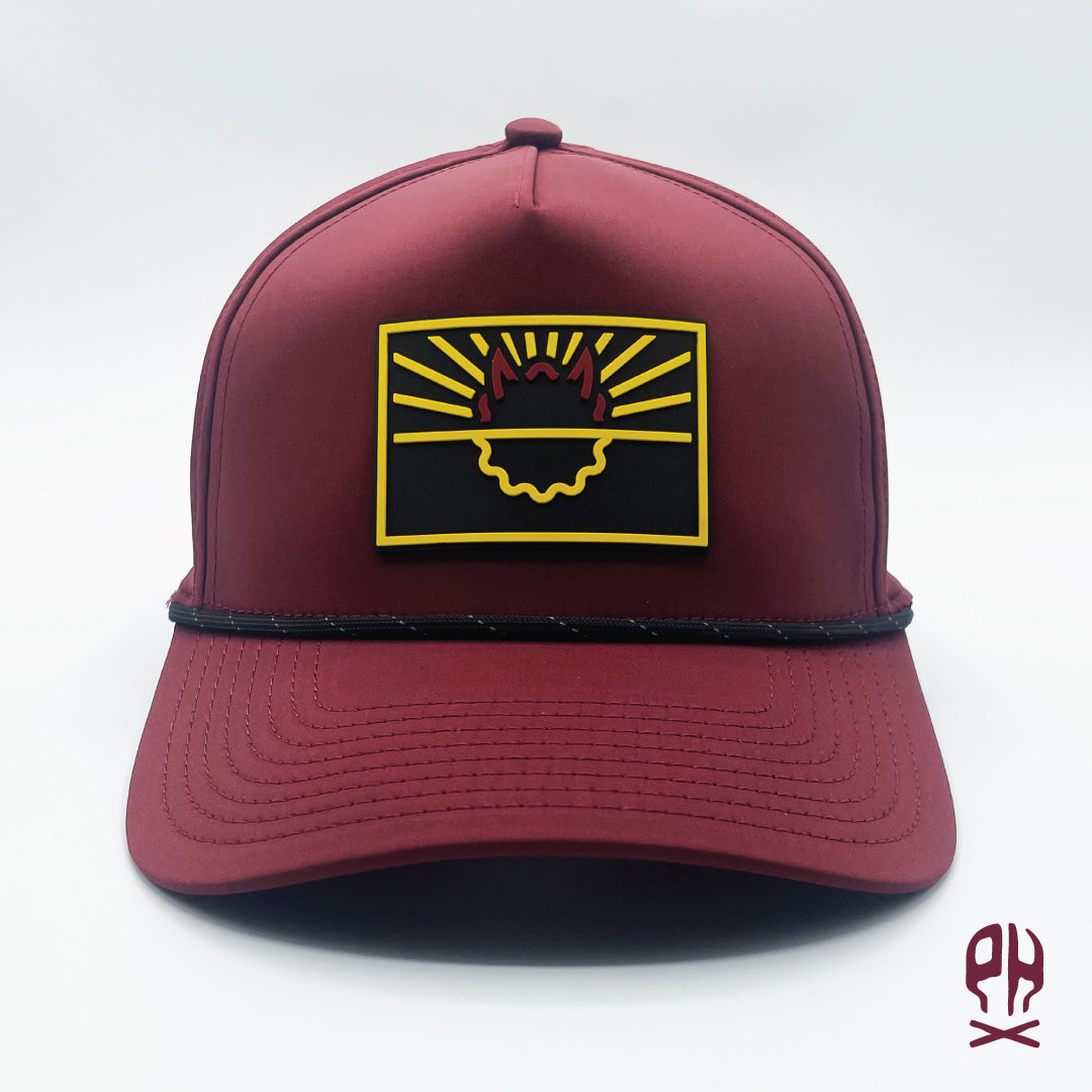 State of Hell maroon and gold 5 Panel Maroon Rope Performance hat