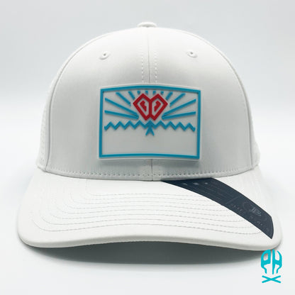 State of Baseball white, teal and red White Elite Curved hat