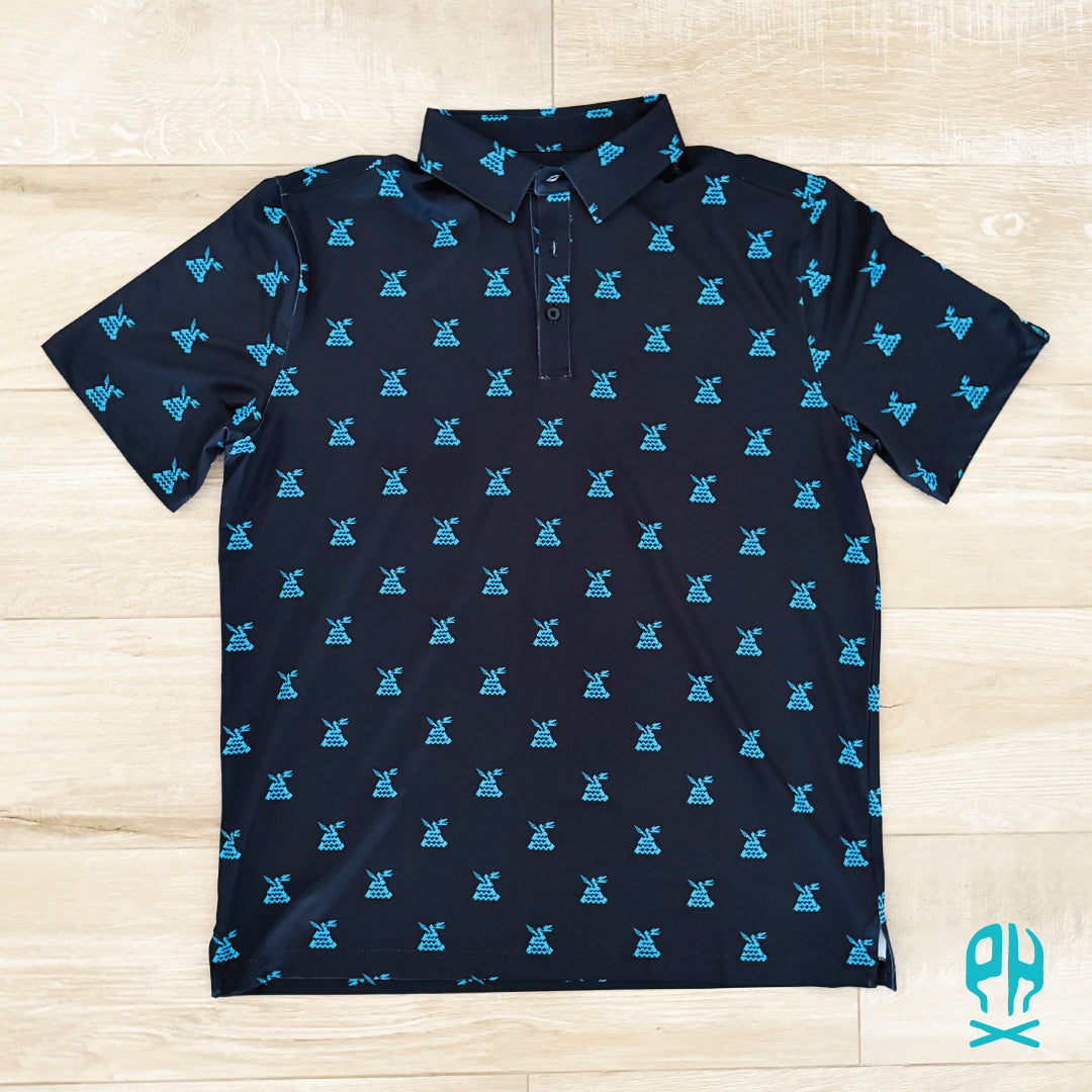 Kachina Snake black and turquoise polo shirt