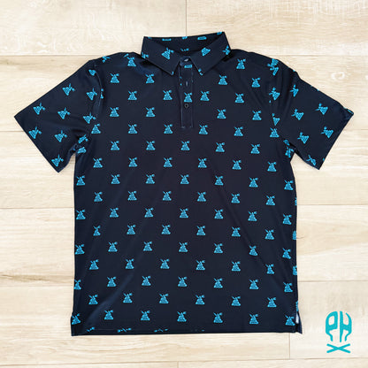 Kachina Snake black and turquoise polo shirt