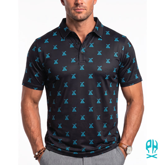 Kachina Snake black and turquoise polo shirt