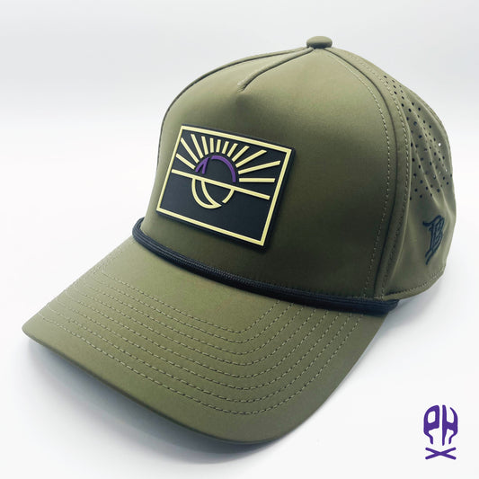 State of Hockey purple and sand Curved 5 Panel Green Rope Performance hat