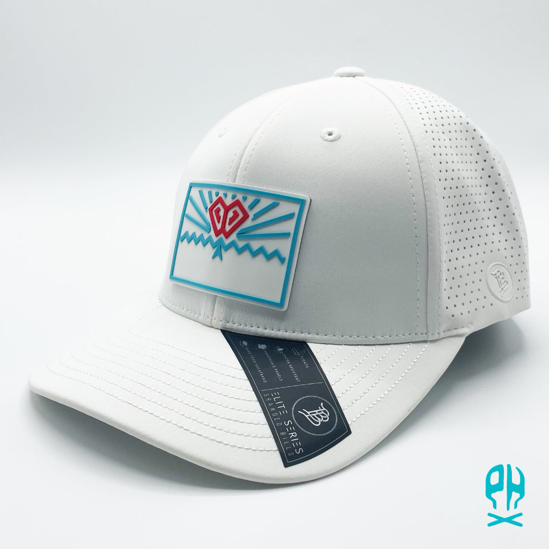 State of Baseball white, teal and red White Elite Curved hat