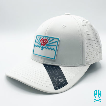 State of Baseball white, teal and red White Elite Curved hat