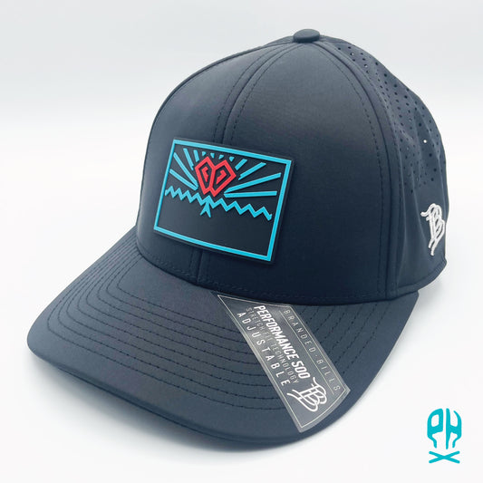 State of Baseball teal and red Black Curved Performance hat