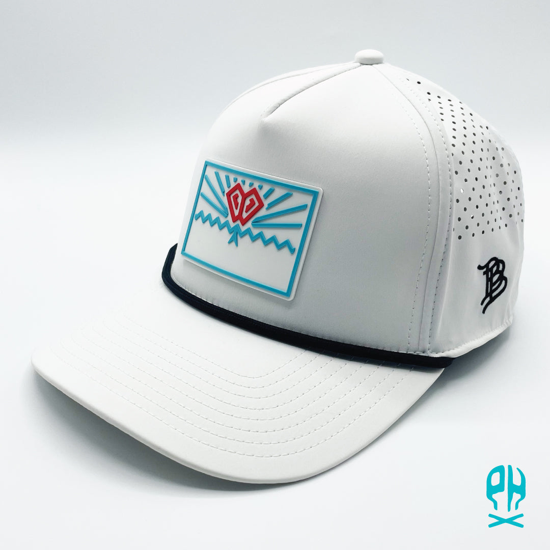 State of Baseball white, teal and red 5 Panel White Rope Performance hat