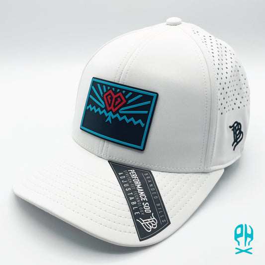 State of Baseball teal and red White Curved Performance hat