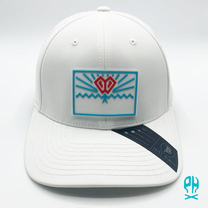 State of Baseball white, teal and red White Elite Curved hat