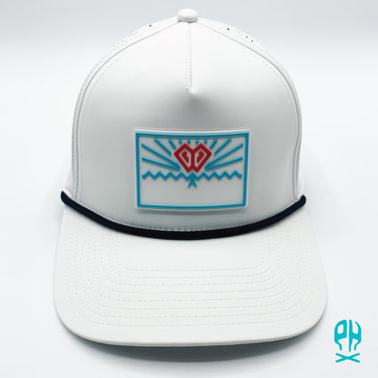 State of Baseball white, teal and red 5 Panel White Rope Performance hat