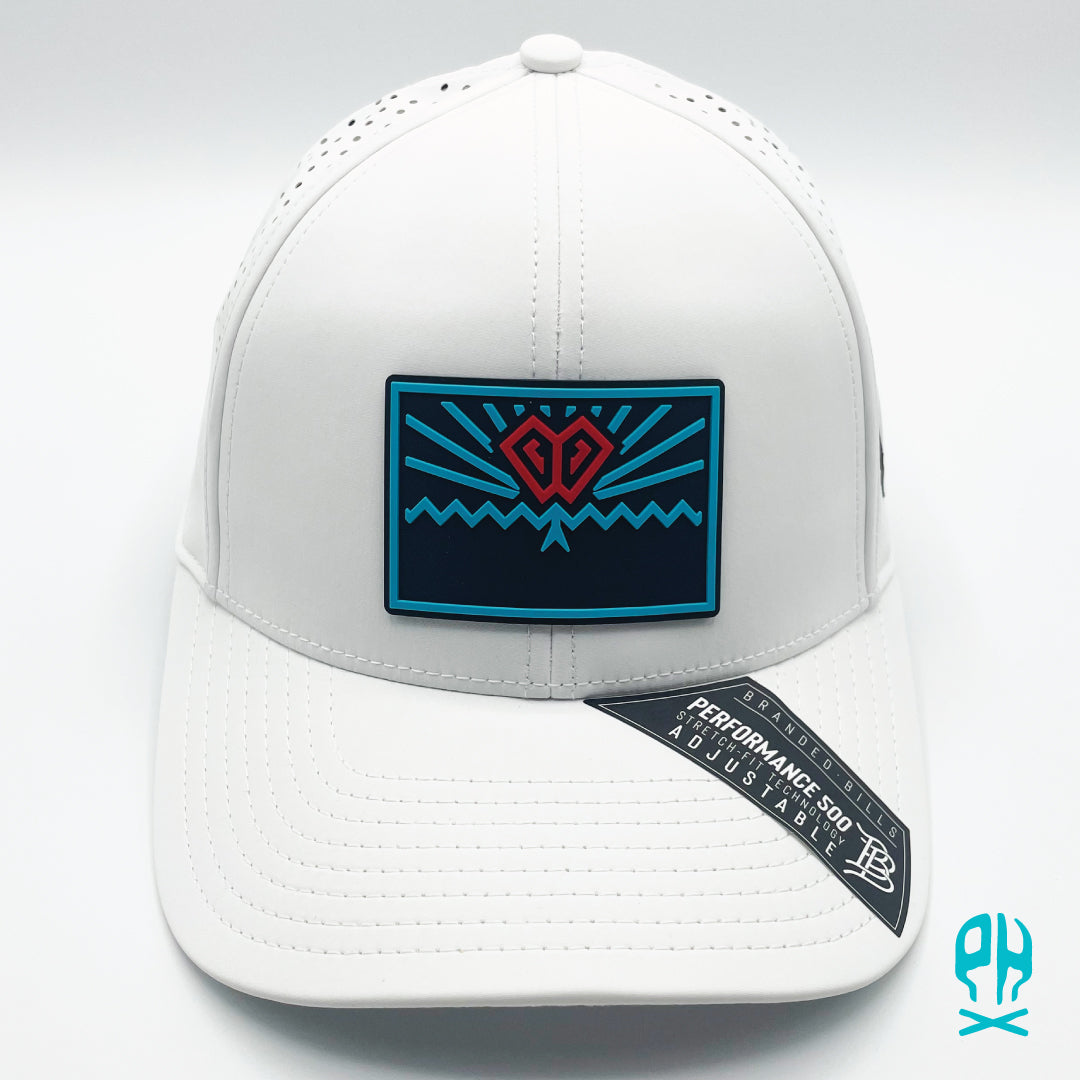 State of Baseball teal and red White Curved Performance hat