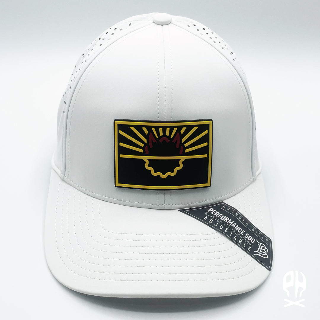 State of Hell maroon and gold White Curved Performance hat